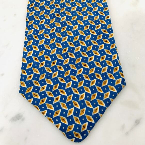 BROOKS BROTHERS MAKERS Silk Neck Tie 54" x 4" Gold White Diamond on Blue USA NWT - Picture 3 of 6
